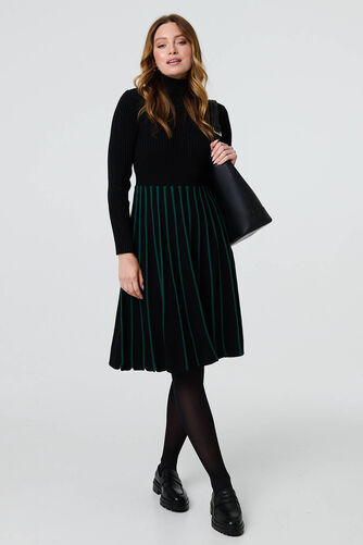 Izabel London – Striped Knit Top High Neck Midi Dress